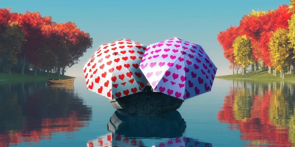 heart umbrellas lake boat image