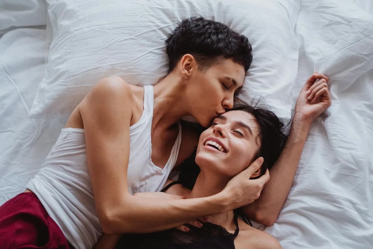 two lovers on a bed