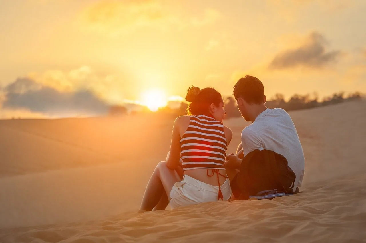 A happy couple at sunset