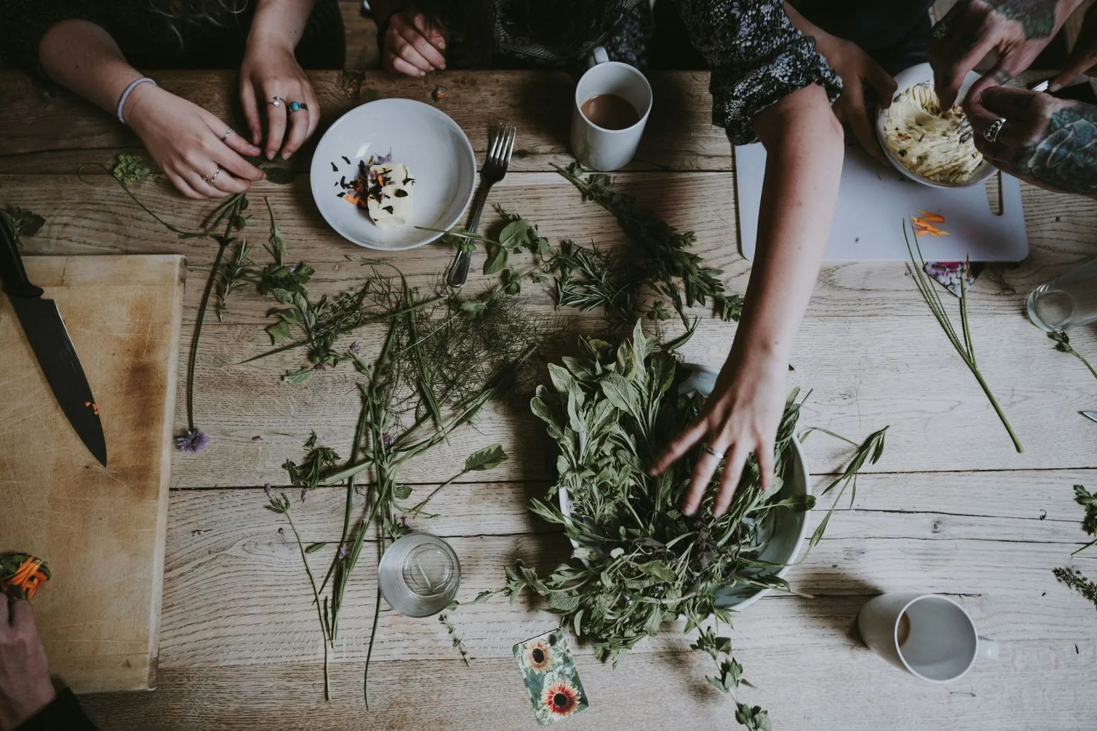 hands sorting herbs